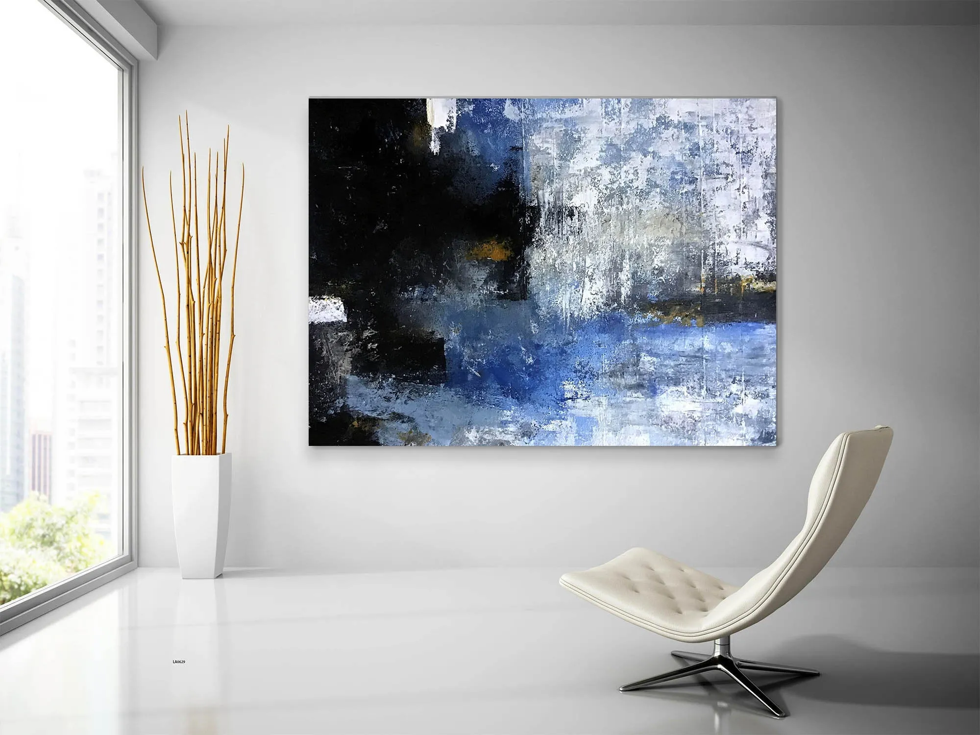 Black Blue Hand Painting Acrylic Abstract Painting Fp089