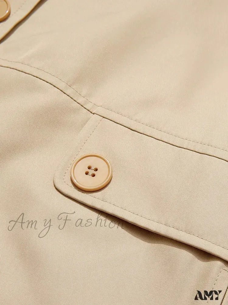 England Style Retro Long Windbreaker Wide-waisted Solid Coat